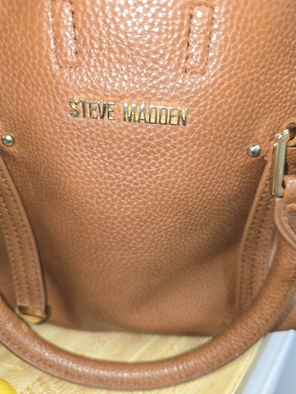 Steve Madden Cognac Brown Floral Lined Tote Bag Faux Leather Shoulder Crossbody